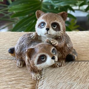 Vintage Homco Porcelain Raccoons Figurine